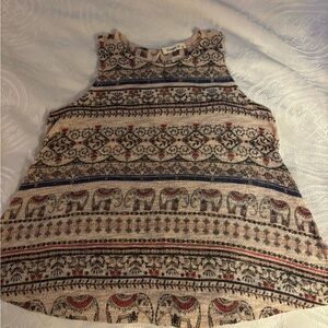 Ginger G Black and Cream Tribal Print With Elephants Tank Top